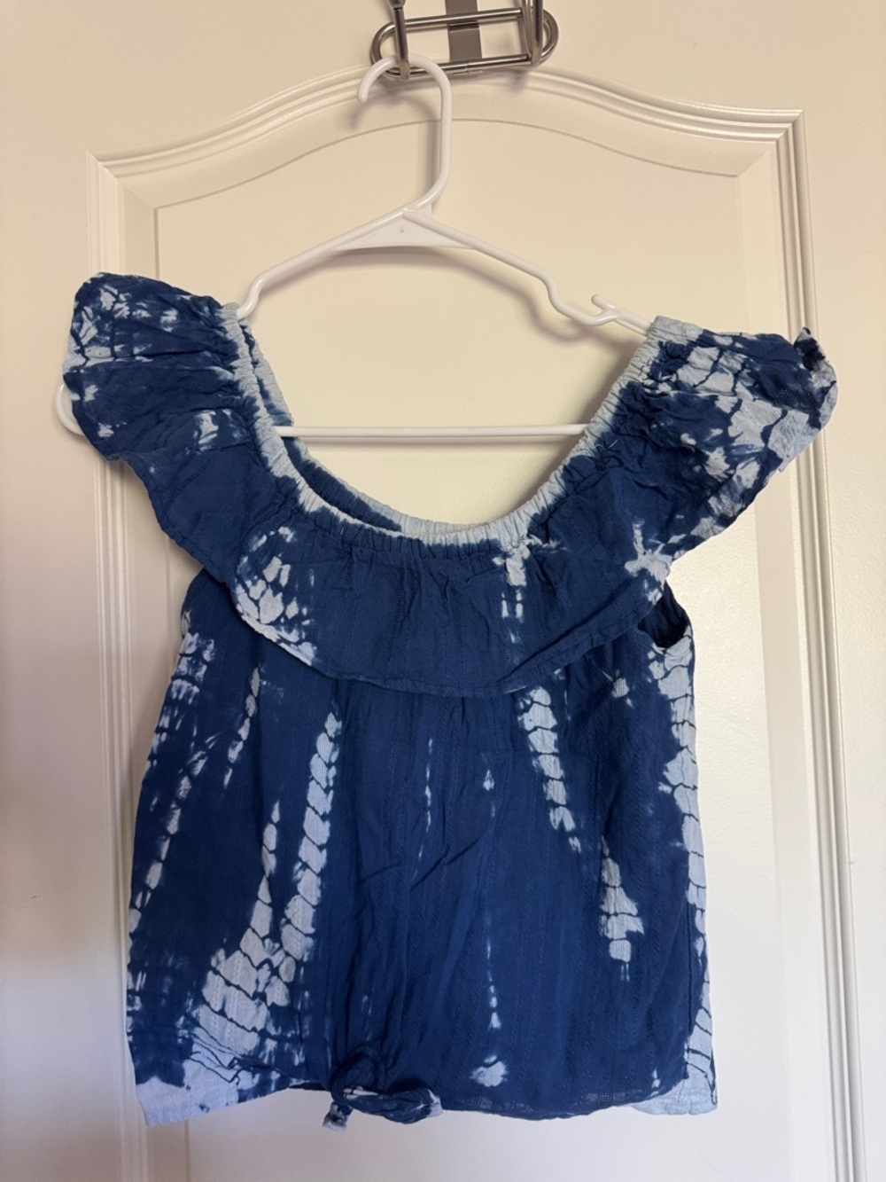 Girls Blue Tie-Dye Off-Shoulder Short Sleeve Top / BB40